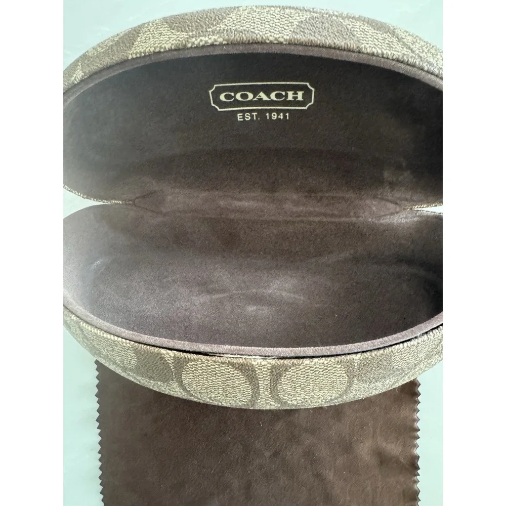 Coach Brown Signature Eyeglass Case Only Hard Shell Authentic w/Cleaning Cloth